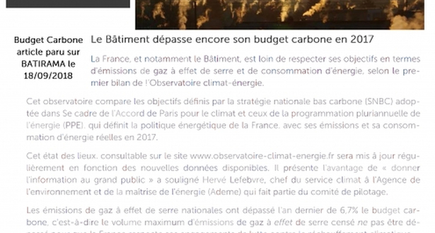 Newsletter 15 - Le Bâtiment dépasse encore son budget carbone en 2017